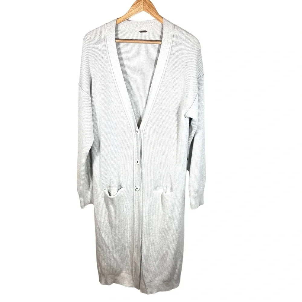 Free People Light Grey Ribbed Duster Cardigan Size Medium
